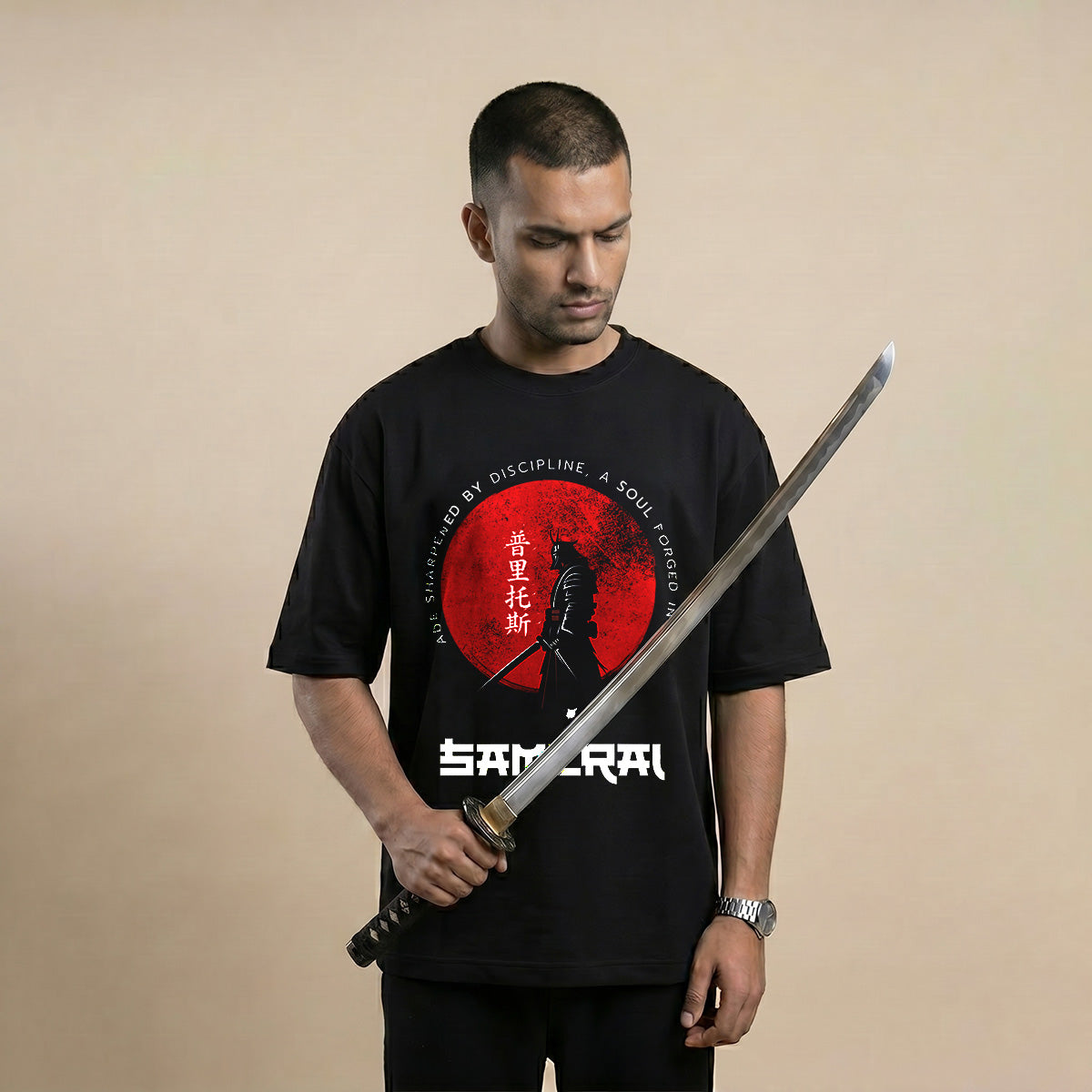 Samurai Discipline Oversized T-Shirt – Japanese Streetwear 240 GSM Premium Cotton