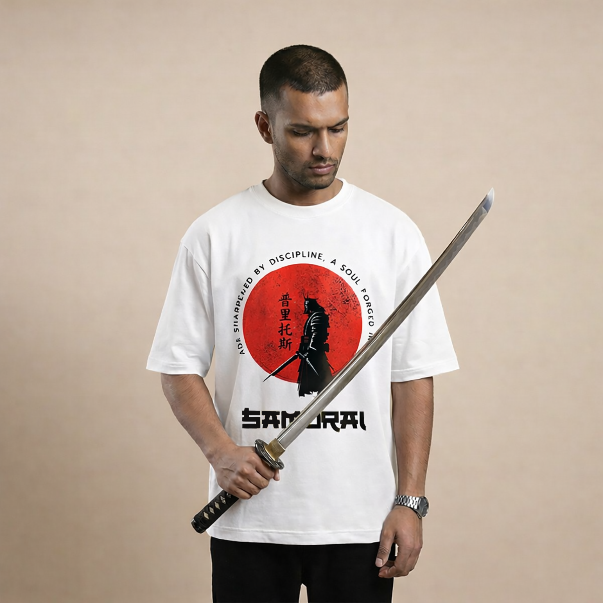 Samurai Discipline Oversized T-Shirt – Japanese Streetwear 240 GSM Premium Cotton